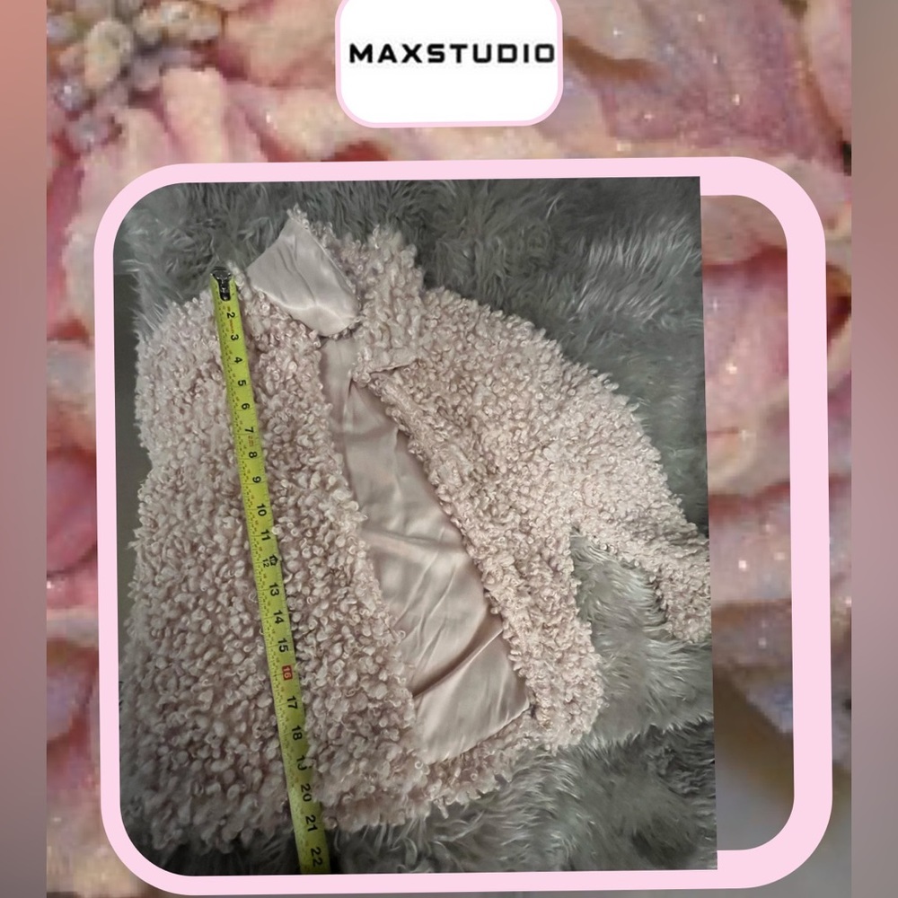 Max Studio Pale Pink Champagne Faux Fur Teddy  Jacket - Picture 15 of 16